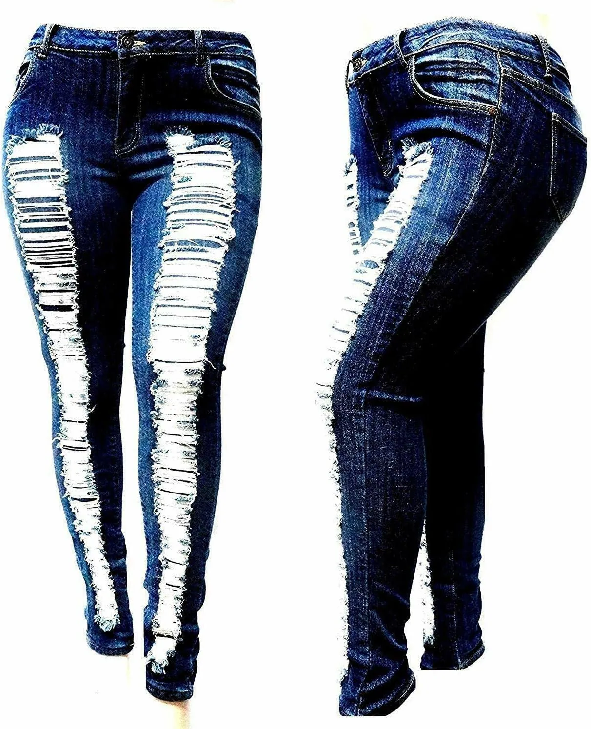 Jack David Womens Plus Size Denim Skinny Jeans Destroy Stretch Ripped Distressed Pants