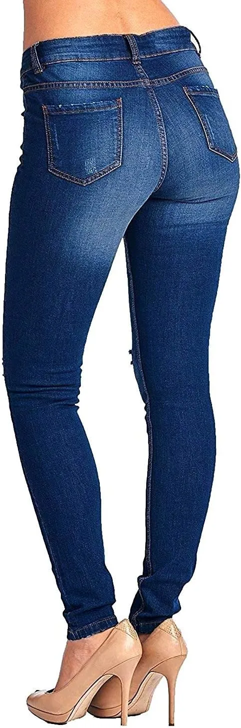Jack David/Pasion/U.W.D Womens Distressed Denim Jeans Ripped Blue Skinny Destroy Stretch Jean Pants