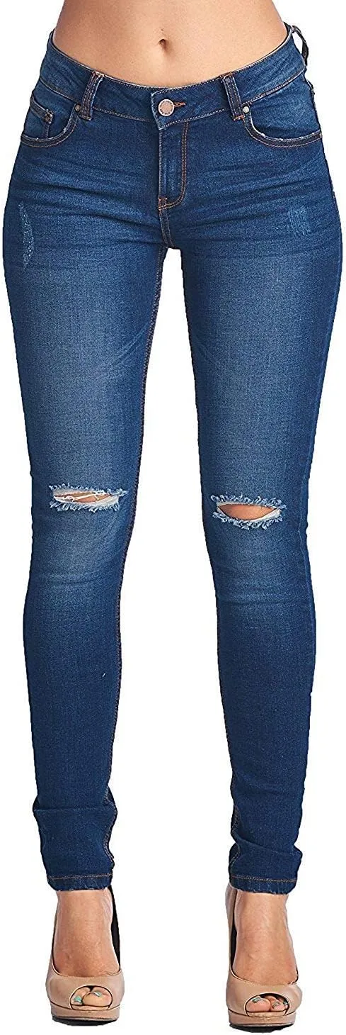 Jack David/Pasion/U.W.D Womens Distressed Denim Jeans Ripped Blue Skinny Destroy Stretch Jean Pants