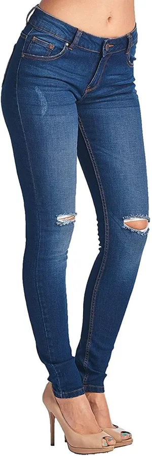 Jack David/Pasion/U.W.D Womens Distressed Denim Jeans Ripped Blue Skinny Destroy Stretch Jean Pants
