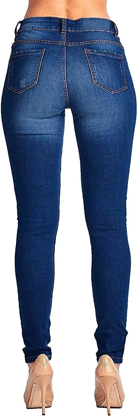 Jack David/Pasion/U.W.D Womens Distressed Denim Jeans Ripped Blue Skinny Destroy Stretch Jean Pants