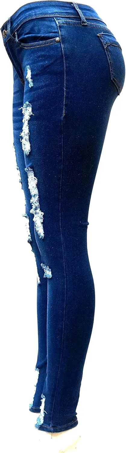 Jack David/Sweet Look Juniors Womens Blue Denim Jeans Destroy Skinny Ripd Distressed Pants