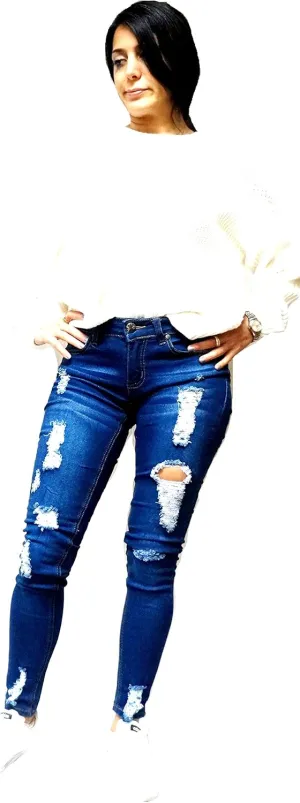 Jack David/Sweet Look Juniors Womens Blue Denim Jeans Destroy Skinny Ripd Distressed Pants