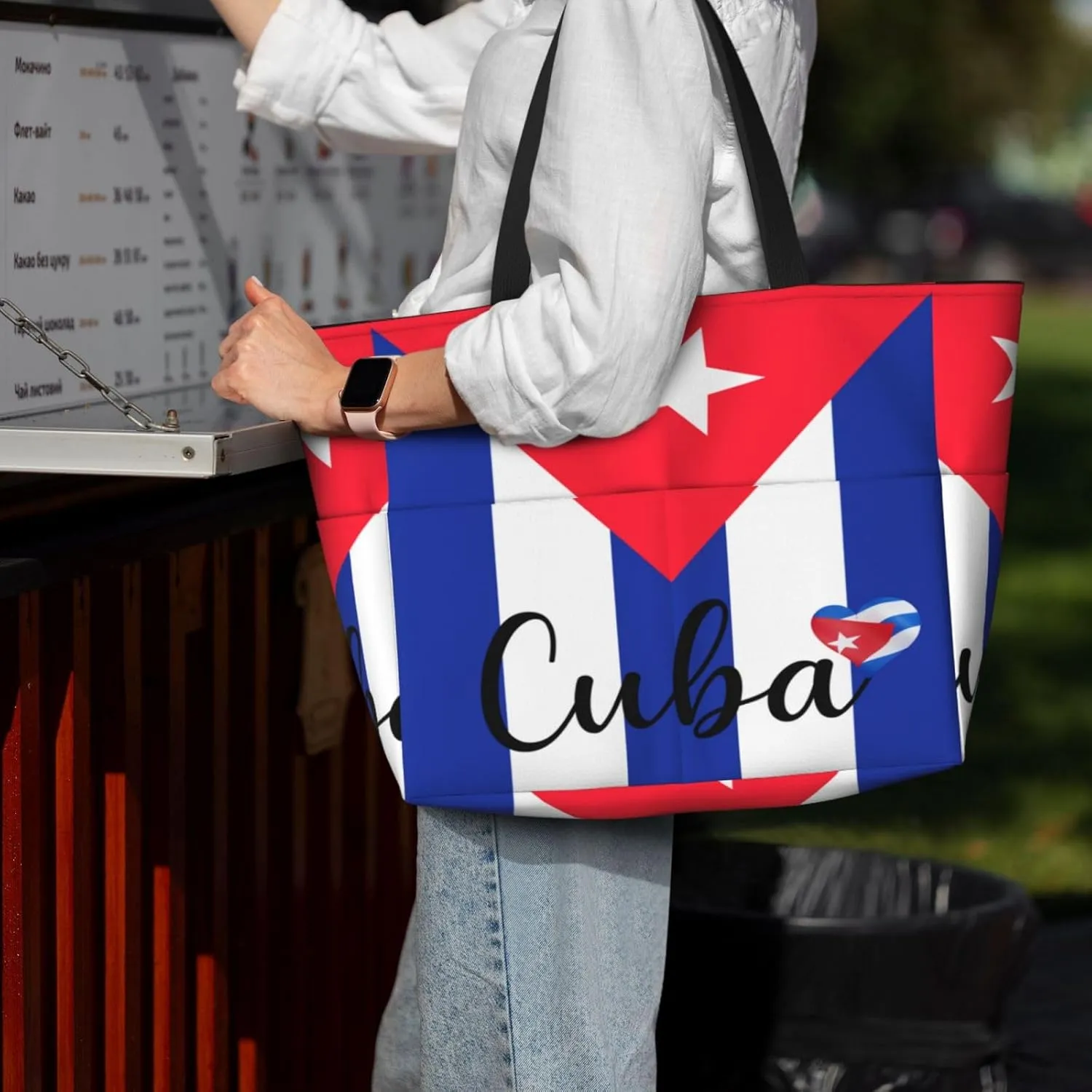 Jamaica With American Tote Bag With 8 Storage Pockets Top Zip Shoulder Bag Handbag For Travel Work Women