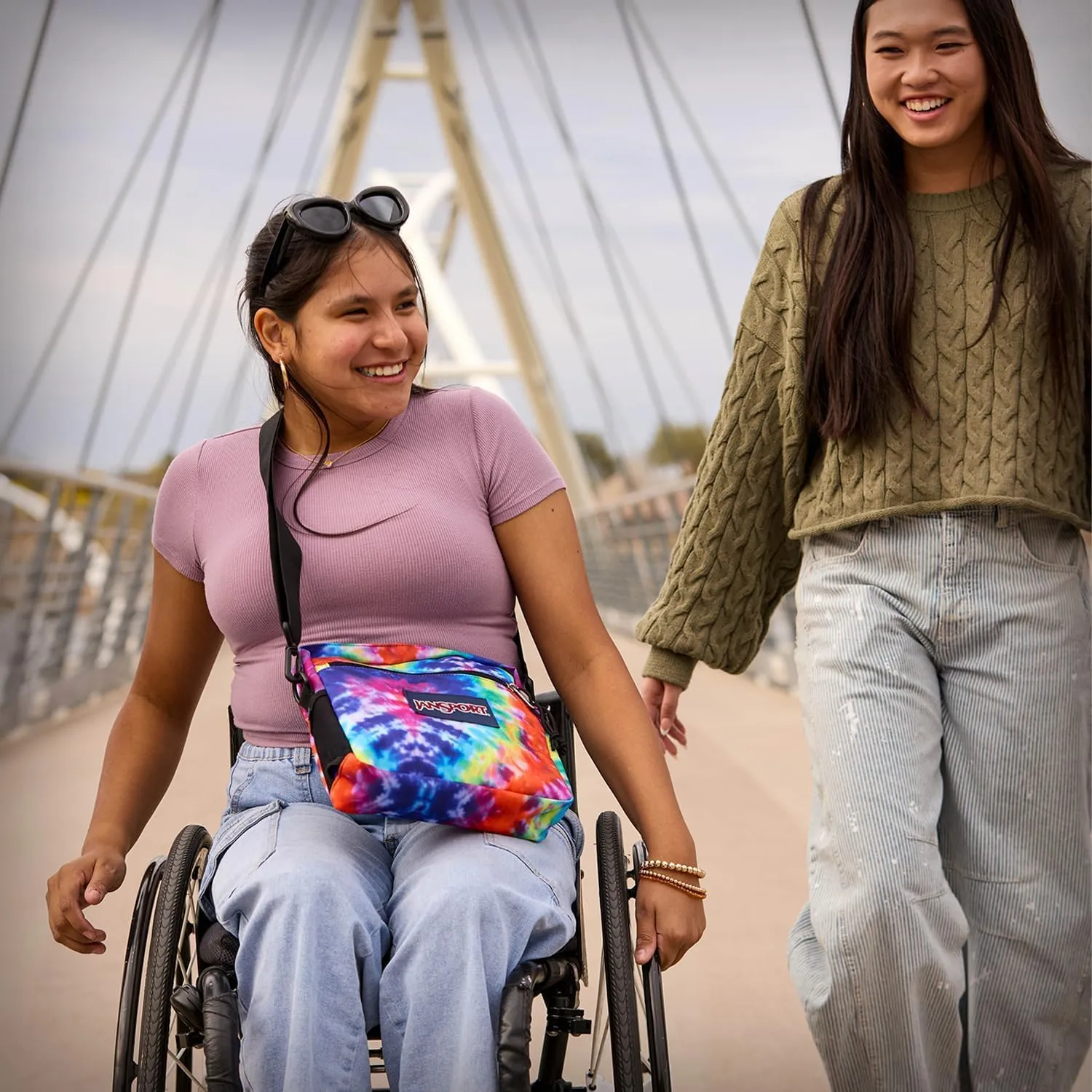 JanSport Central Adaptive Accessory Bag – Wheelchair & Walker Compatible, Versatile Carry Options, Tuck-Away Adjustable Loops, SaniStash Pocket for Easy Access, Red/Multi Hippie Days