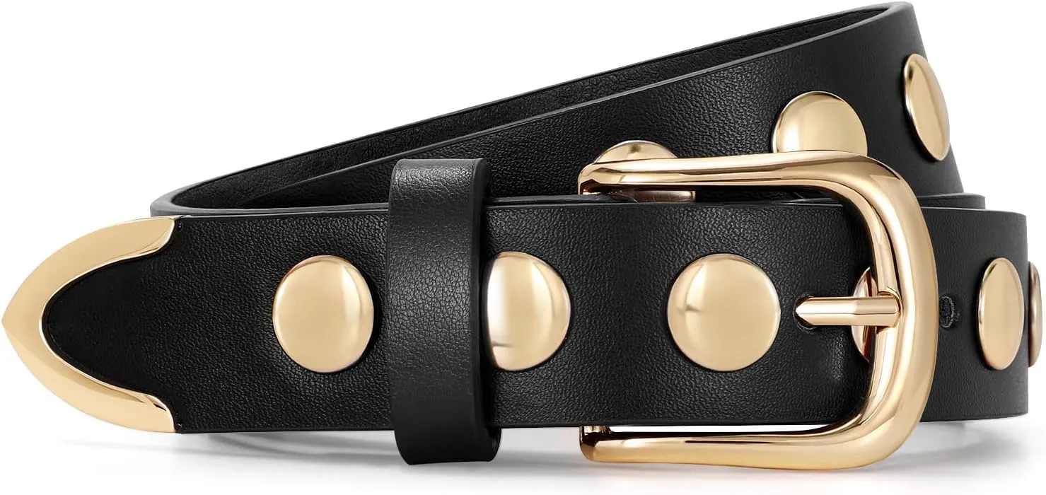 JASGOOD Women Fashion Leather Belt Punk Studded Belt for Jeans Pants Dresses