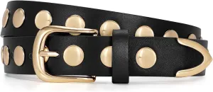 JASGOOD Women Fashion Leather Belt Punk Studded Belt for Jeans Pants Dresses