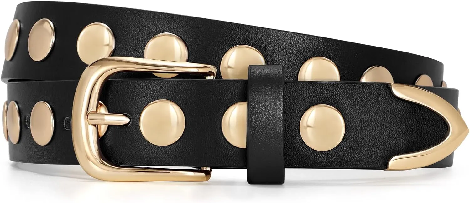 JASGOOD Women Fashion Leather Belt Punk Studded Belt for Jeans Pants Dresses
