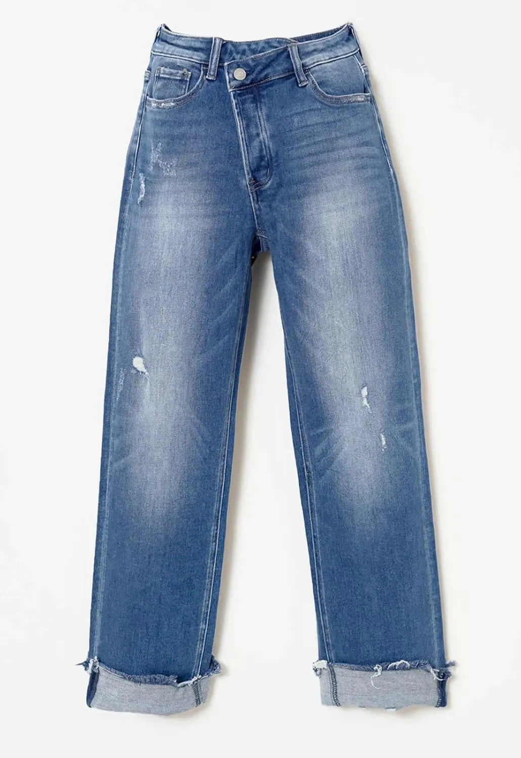 Jeans for Women Trendy High Waisted Corssover Boyfriend Jeans Distressed Stretchy Denim Pants