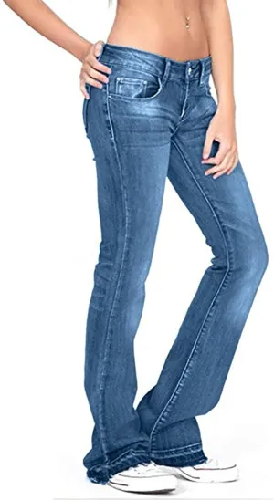 Jeans for Women Trendy Women's Sexy Skinny Flare Jeans Low Waist Stretch Button Comfortable Denim Pants with Pocket