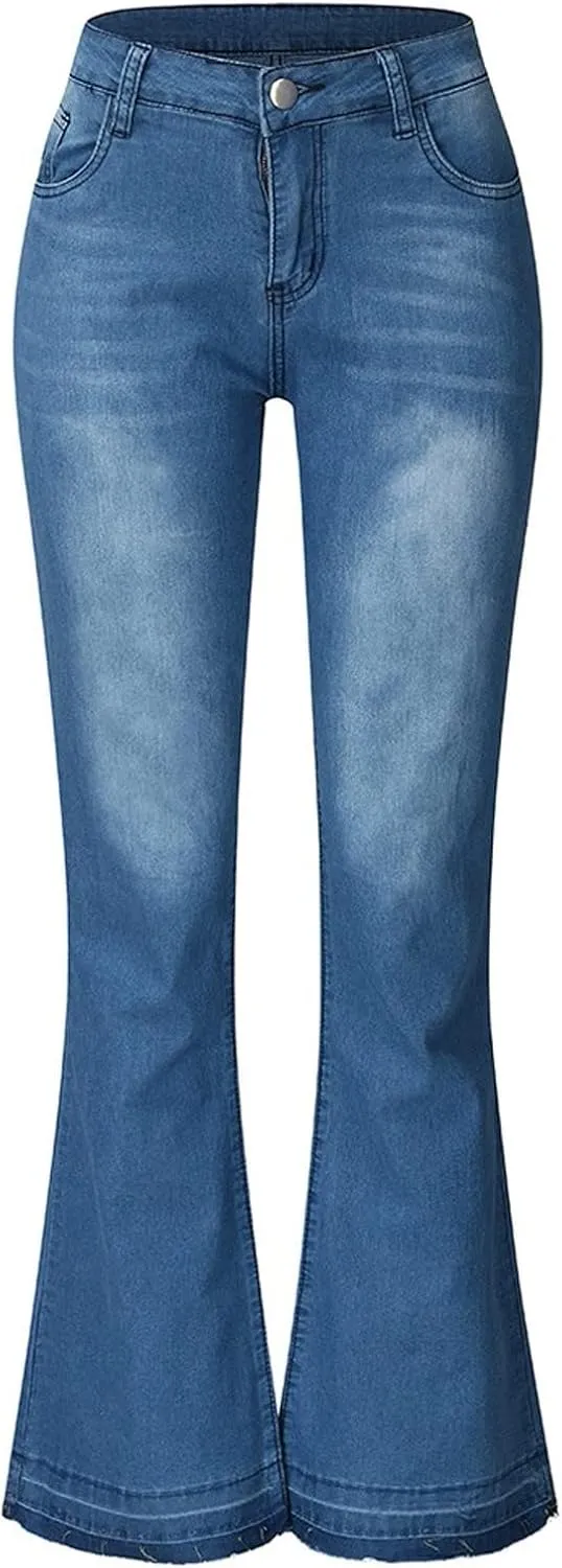 Jeans for Women Trendy Women's Sexy Skinny Flare Jeans Low Waist Stretch Button Comfortable Denim Pants with Pocket