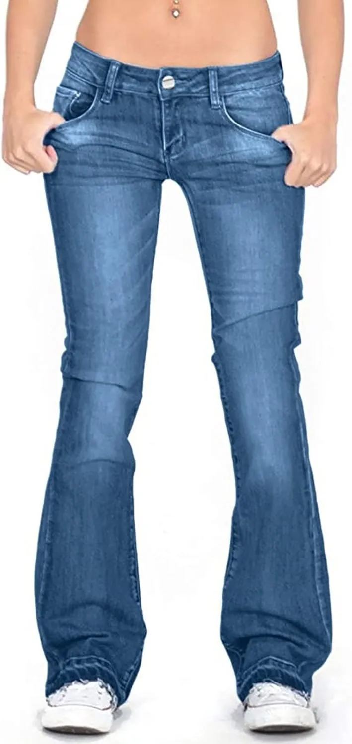 Jeans for Women Trendy Women's Sexy Skinny Flare Jeans Low Waist Stretch Button Comfortable Denim Pants with Pocket