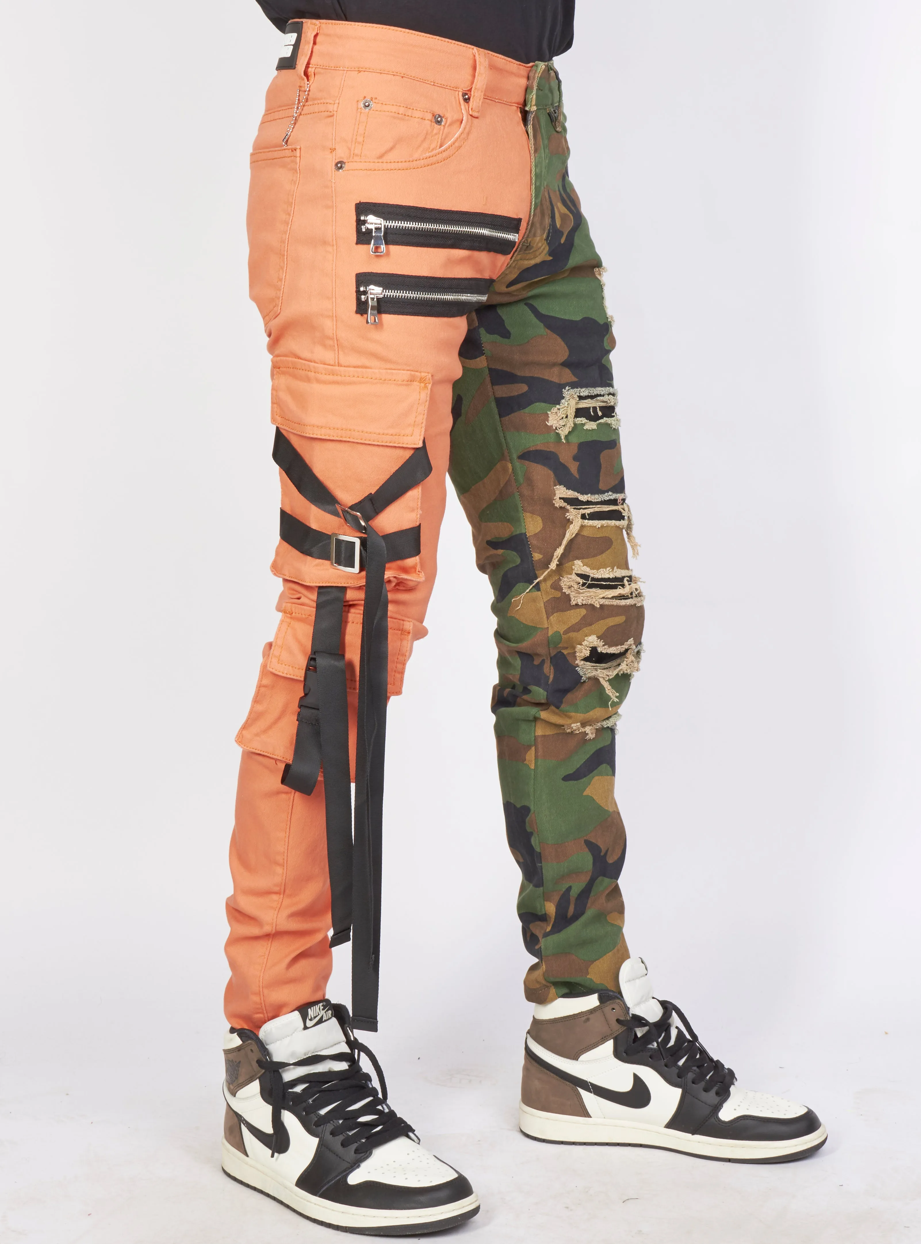 Jeans - Split Straps & Stones - Camo & Orange