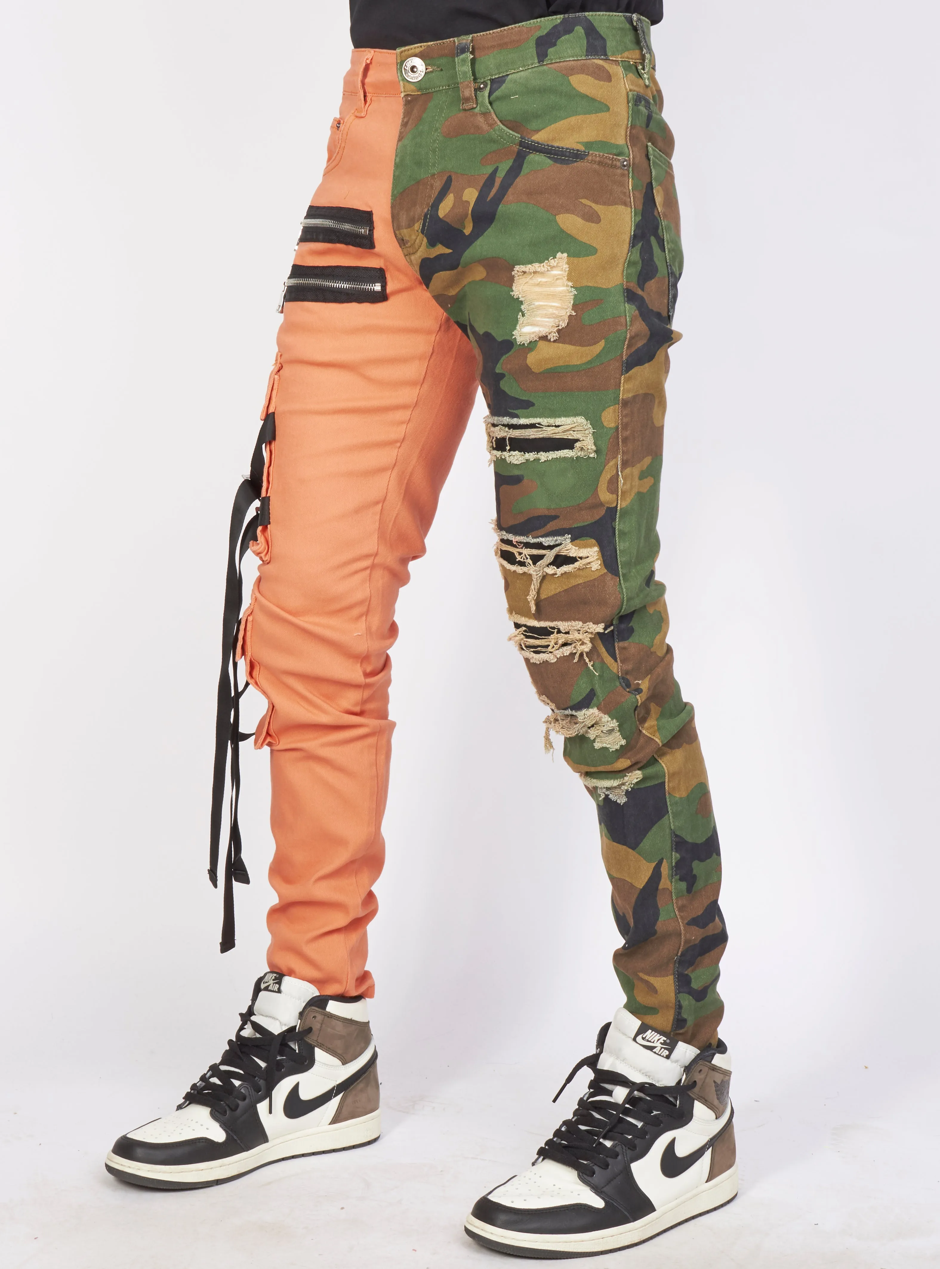 Jeans - Split Straps & Stones - Camo & Orange