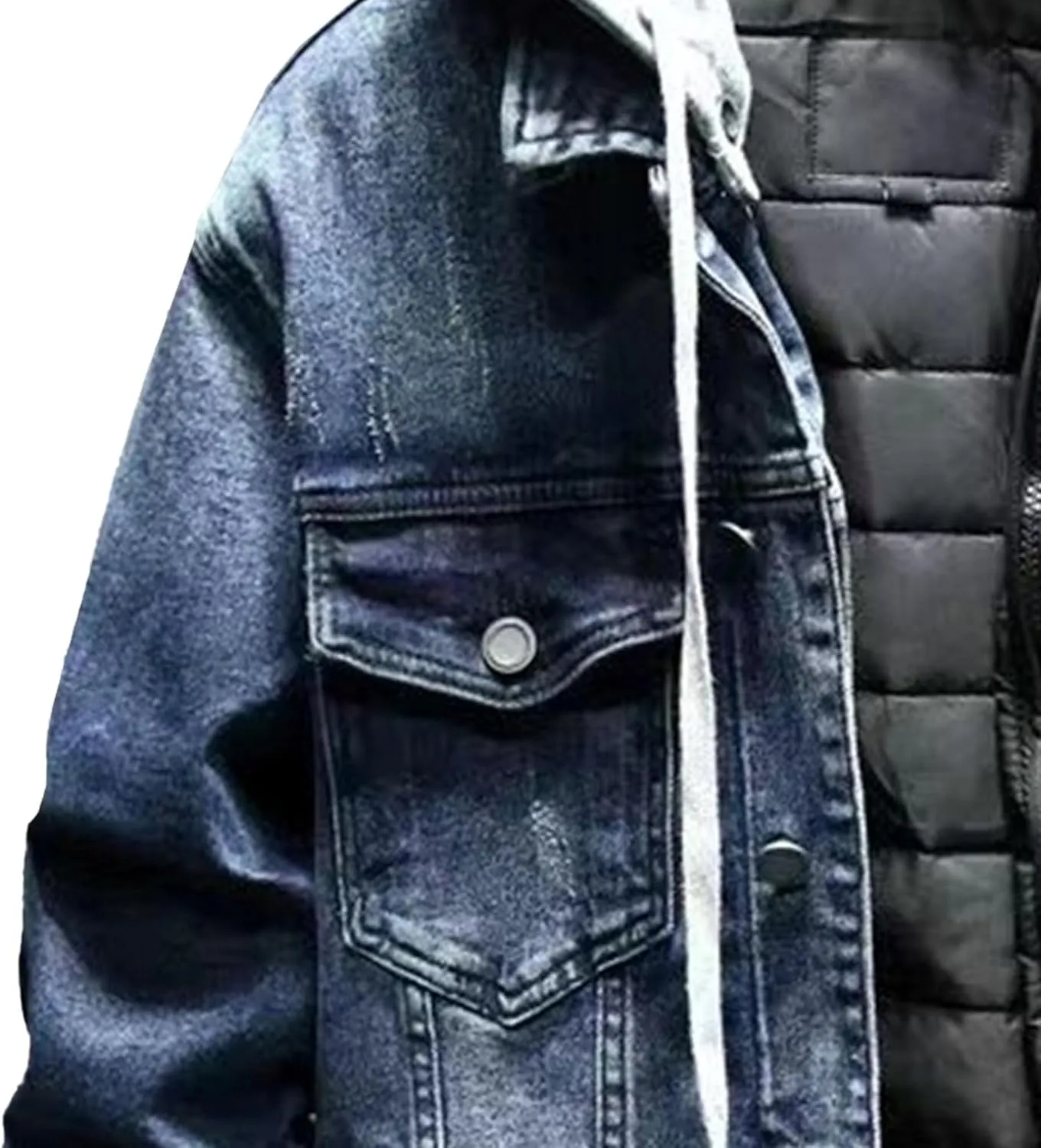 JEKE-DG Men's Distressed Denim Hoodie Jacket Button Up Washed Casual Jean Coat Long Sleeve Trucker Hooded Jackets