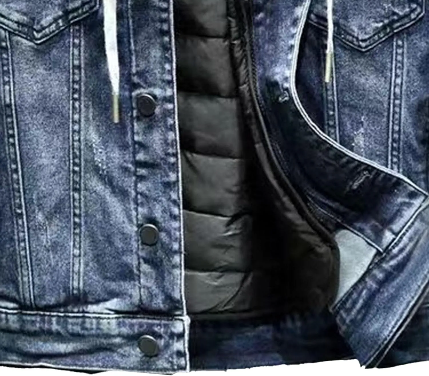 JEKE-DG Men's Distressed Denim Hoodie Jacket Button Up Washed Casual Jean Coat Long Sleeve Trucker Hooded Jackets