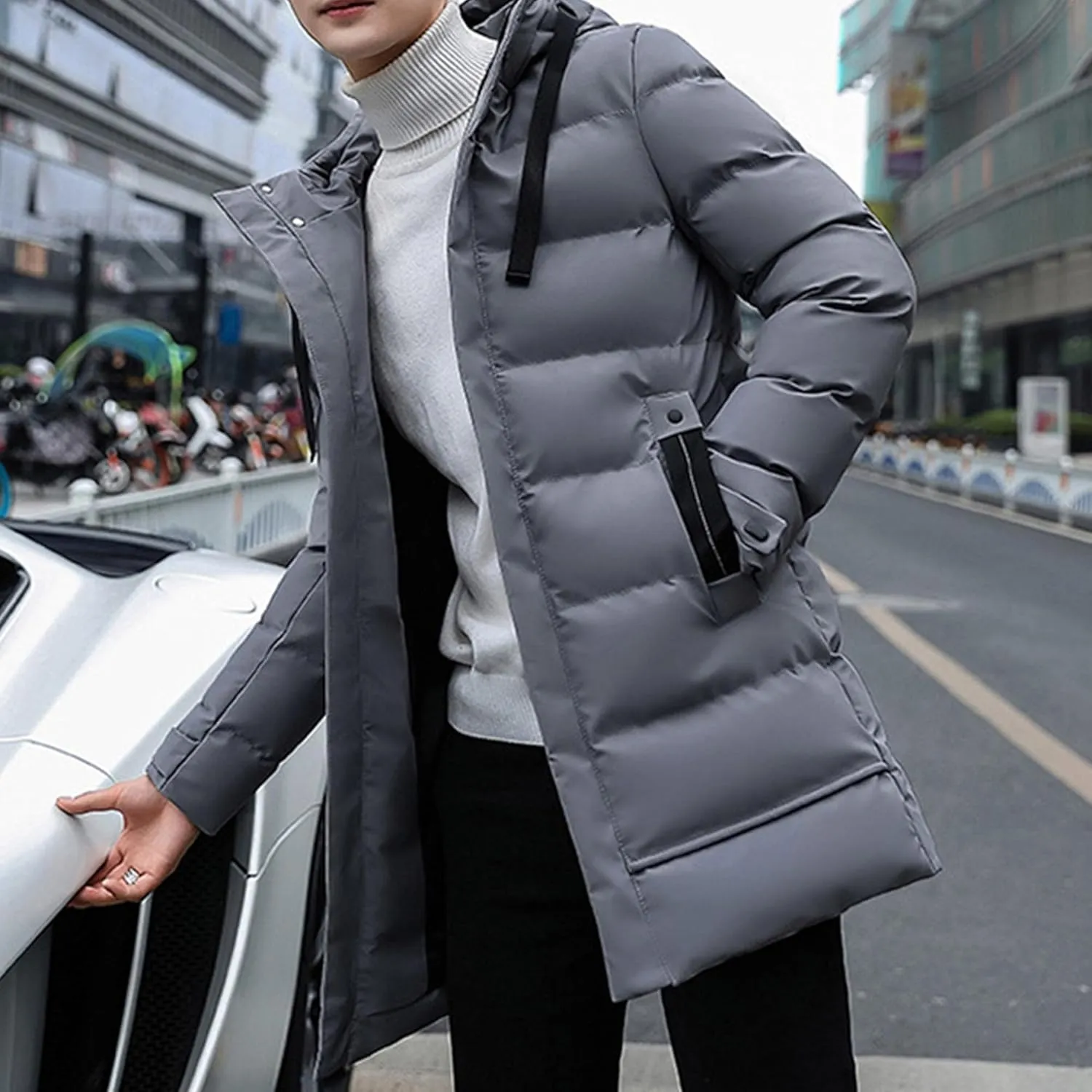 JEShifangjiusu Men'S Winter Warm Down Coats Water-Repellent Windproof Thicken Parkas Long Hooded Padded Puffer Jacket