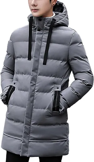 JEShifangjiusu Men'S Winter Warm Down Coats Water-Repellent Windproof Thicken Parkas Long Hooded Padded Puffer Jacket