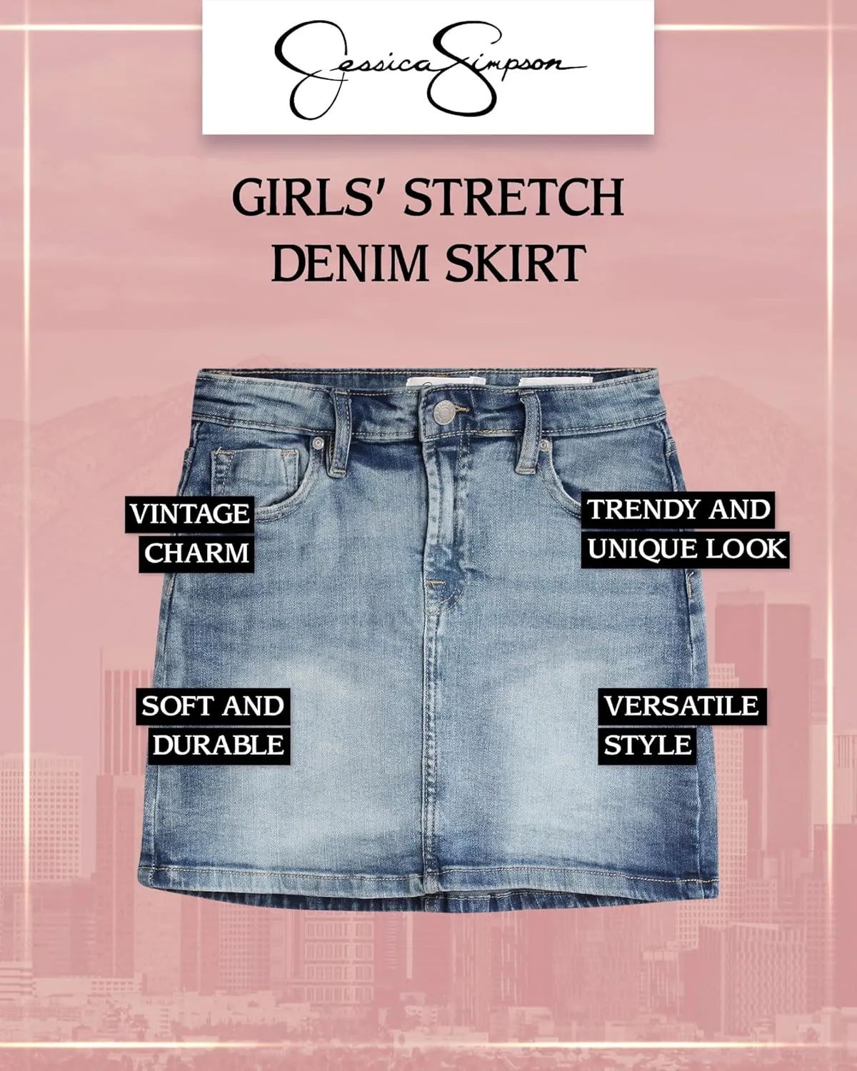 Jessica Simpson Girls' Skirt - Denim Skirt with Pockets - Distressed Jeans Skirt for Girls (4-16)