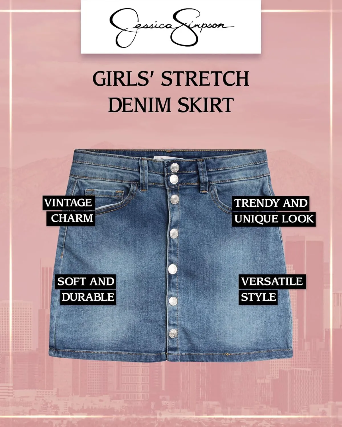 Jessica Simpson Girls' Skirt - Denim Skirt with Pockets - Distressed Jeans Skirt for Girls (4-16)