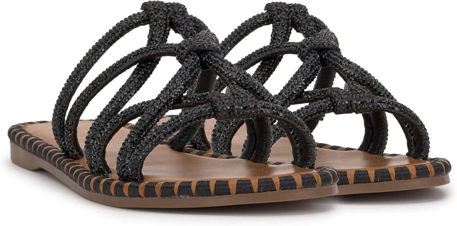 Jessica Simpson Womens Embellished Faux Leather Slide Sandals