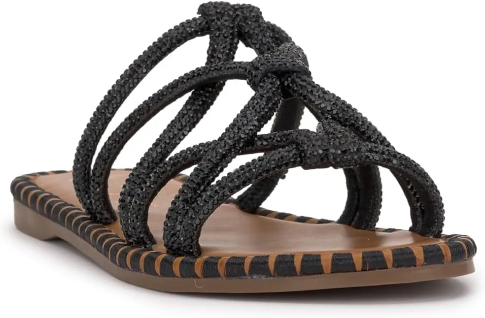 Jessica Simpson Womens Embellished Faux Leather Slide Sandals