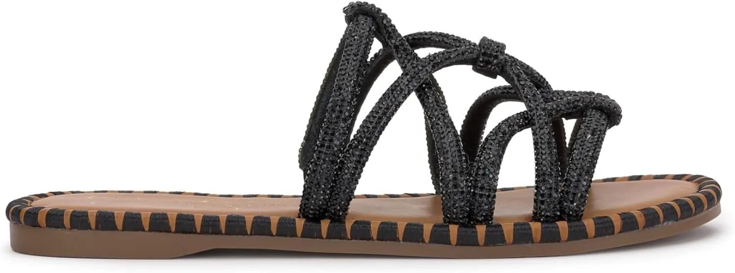 Jessica Simpson Womens Embellished Faux Leather Slide Sandals