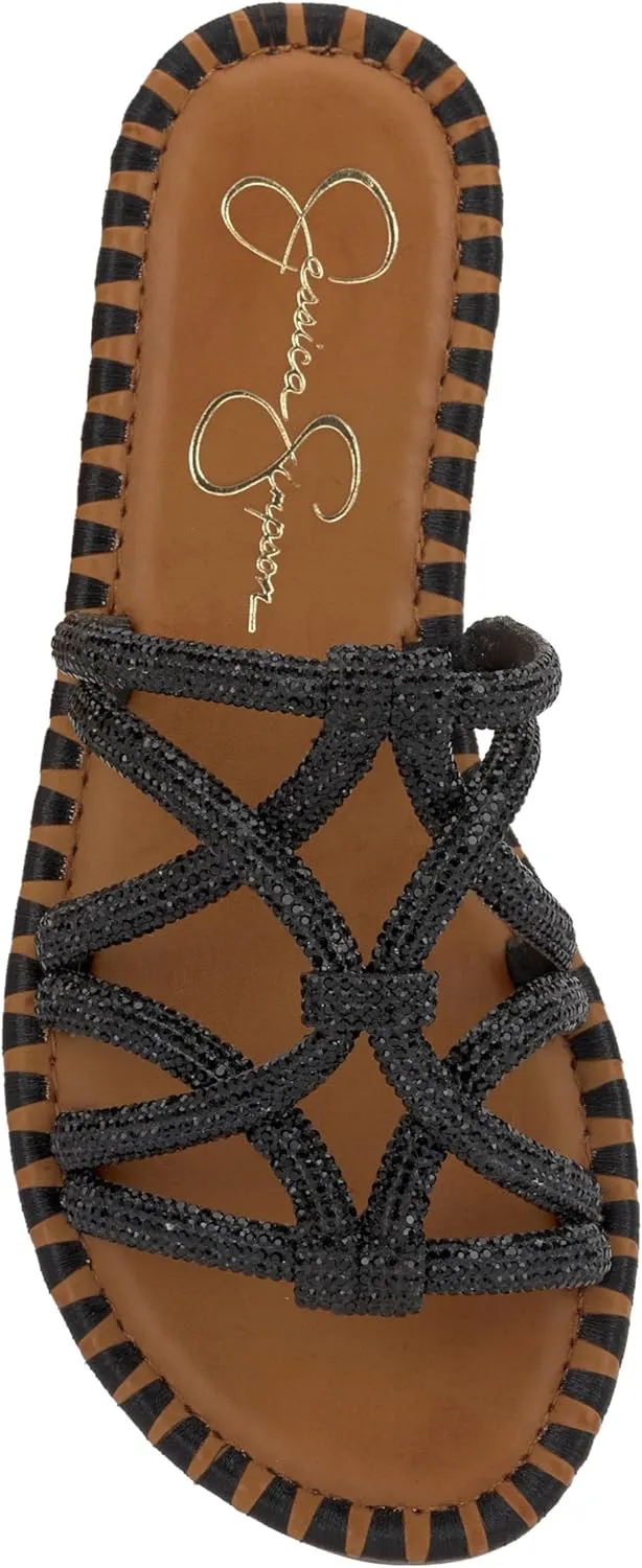 Jessica Simpson Womens Embellished Faux Leather Slide Sandals
