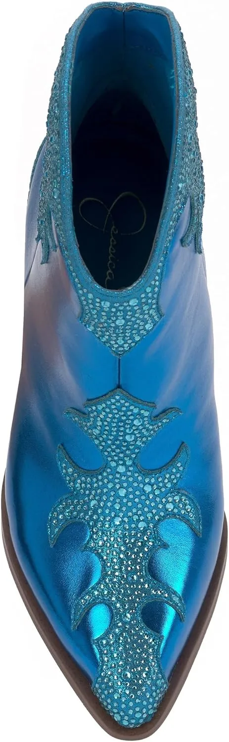 Jessica Simpson Womens Zolly Snake Print Rhinestones Booties
