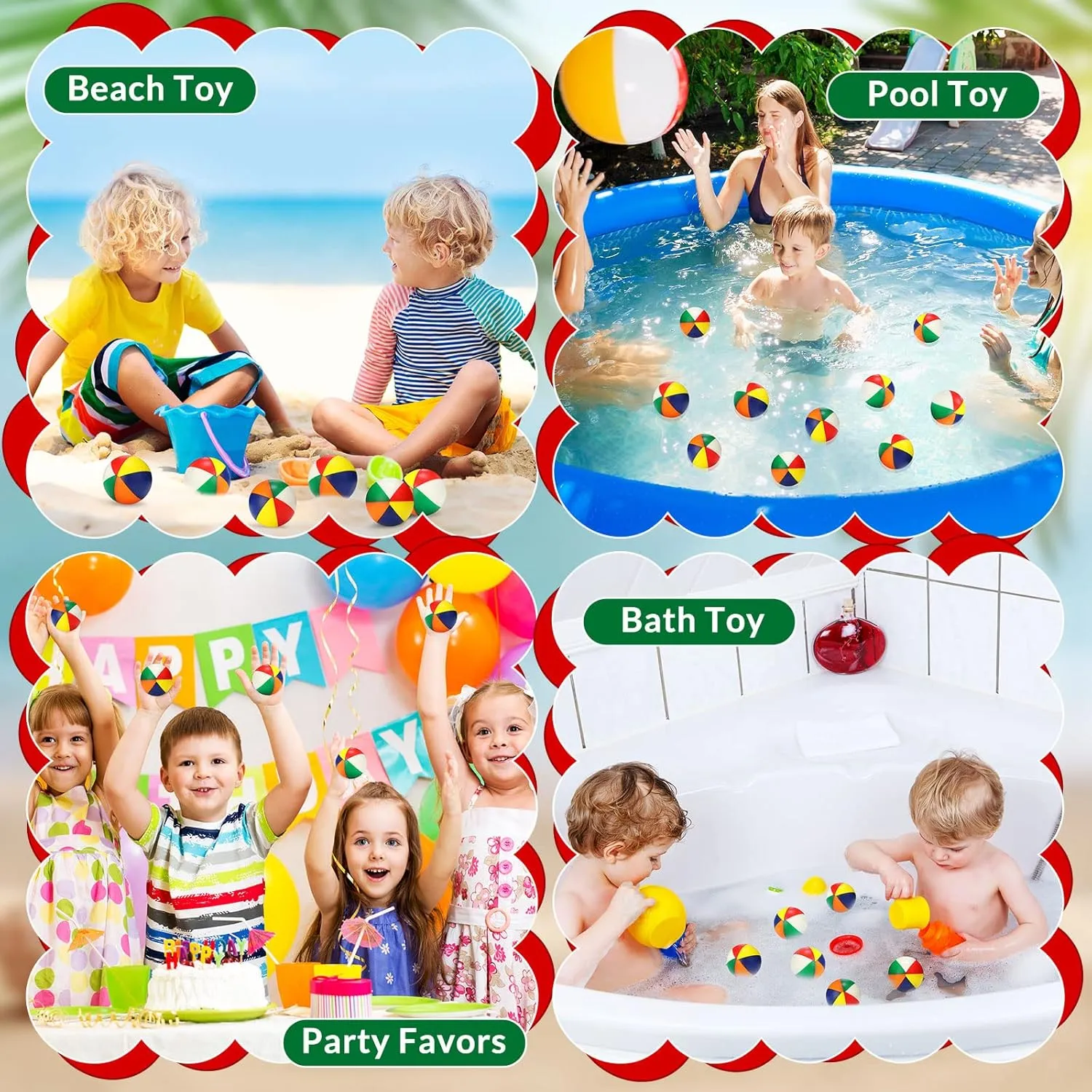 Jexine 100PCS Mini Beach Stress Balls Bulk 2.5" Rainbow Squeeze Mini Pool Balls Beach Stress Relief Toys for Girl Boy Birthday Summer Hawaiian Water Games Party Favor(Vibrant Color)