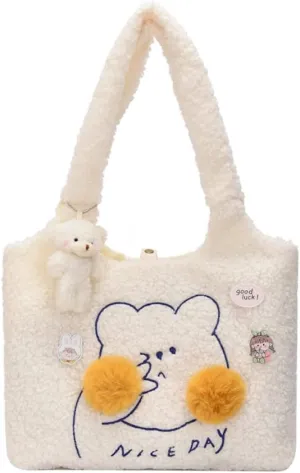 JHTPSLR Kawaii Tote Bag with Accessories Aesthetic Lamb Like Tote Purse Kawaii Shoulder Bag Cute Kawaii Handbag for Women