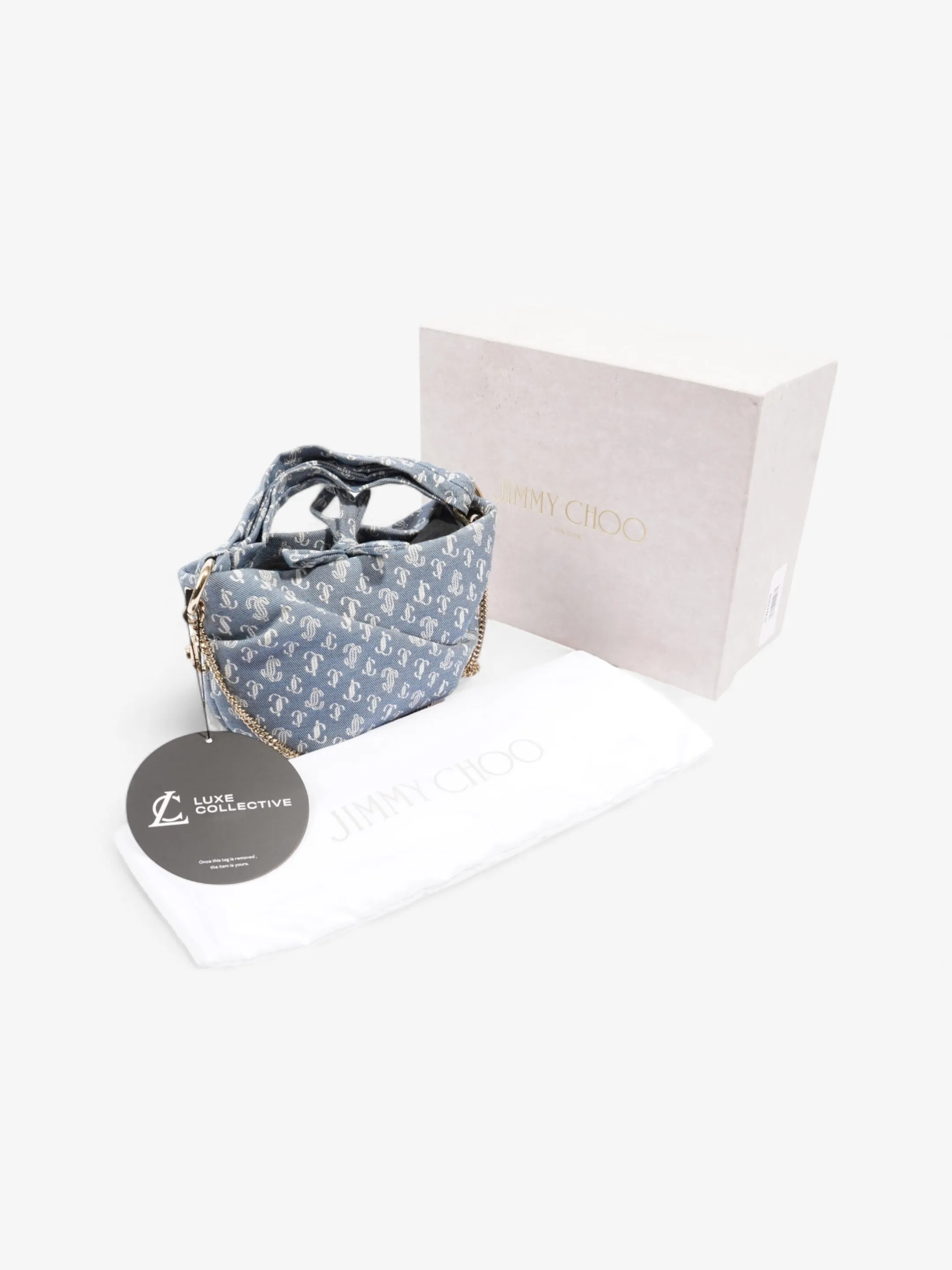 Jimmy Choo Bonny Tote Bag Blue Monogram Denim