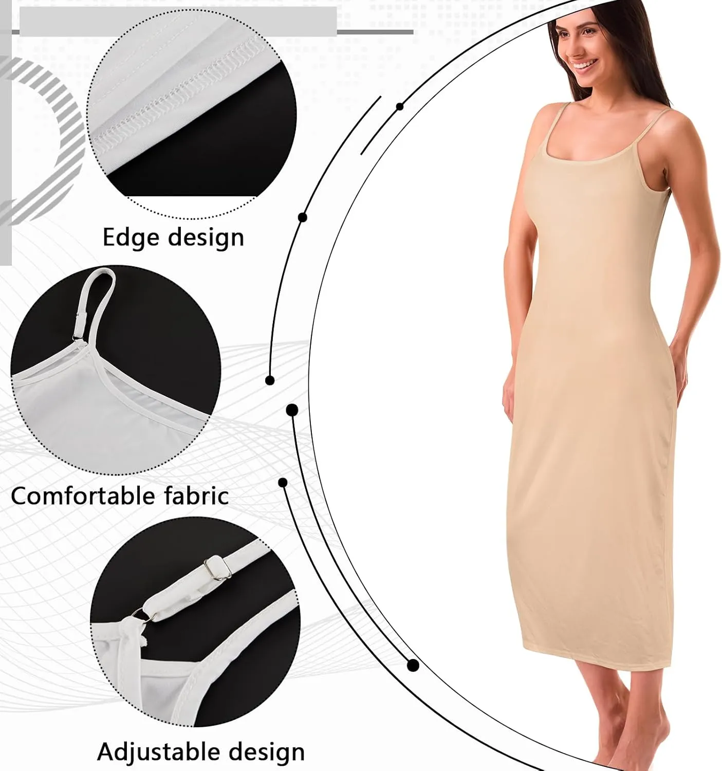 Jiuguva 2 Pcs Full Slip for Under Dresses Adjustable Spaghetti Strap Sleeveless Nightgown Women's Slip Long Dress