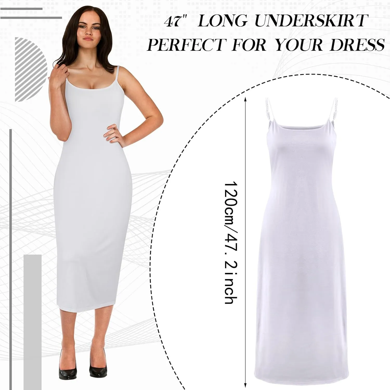 Jiuguva 2 Pcs Full Slip for Under Dresses Adjustable Spaghetti Strap Sleeveless Nightgown Women's Slip Long Dress