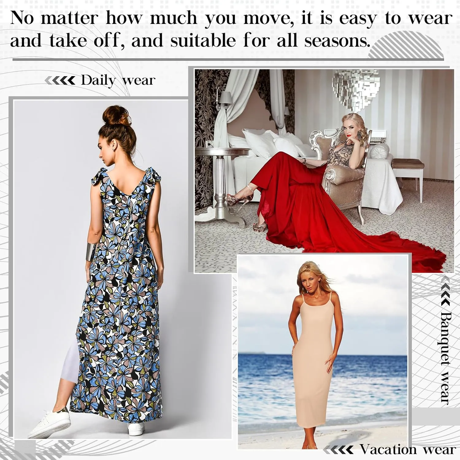 Jiuguva 2 Pcs Full Slip for Under Dresses Adjustable Spaghetti Strap Sleeveless Nightgown Women's Slip Long Dress