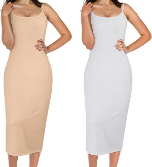 Jiuguva 2 Pcs Full Slip for Under Dresses Adjustable Spaghetti Strap Sleeveless Nightgown Women's Slip Long Dress