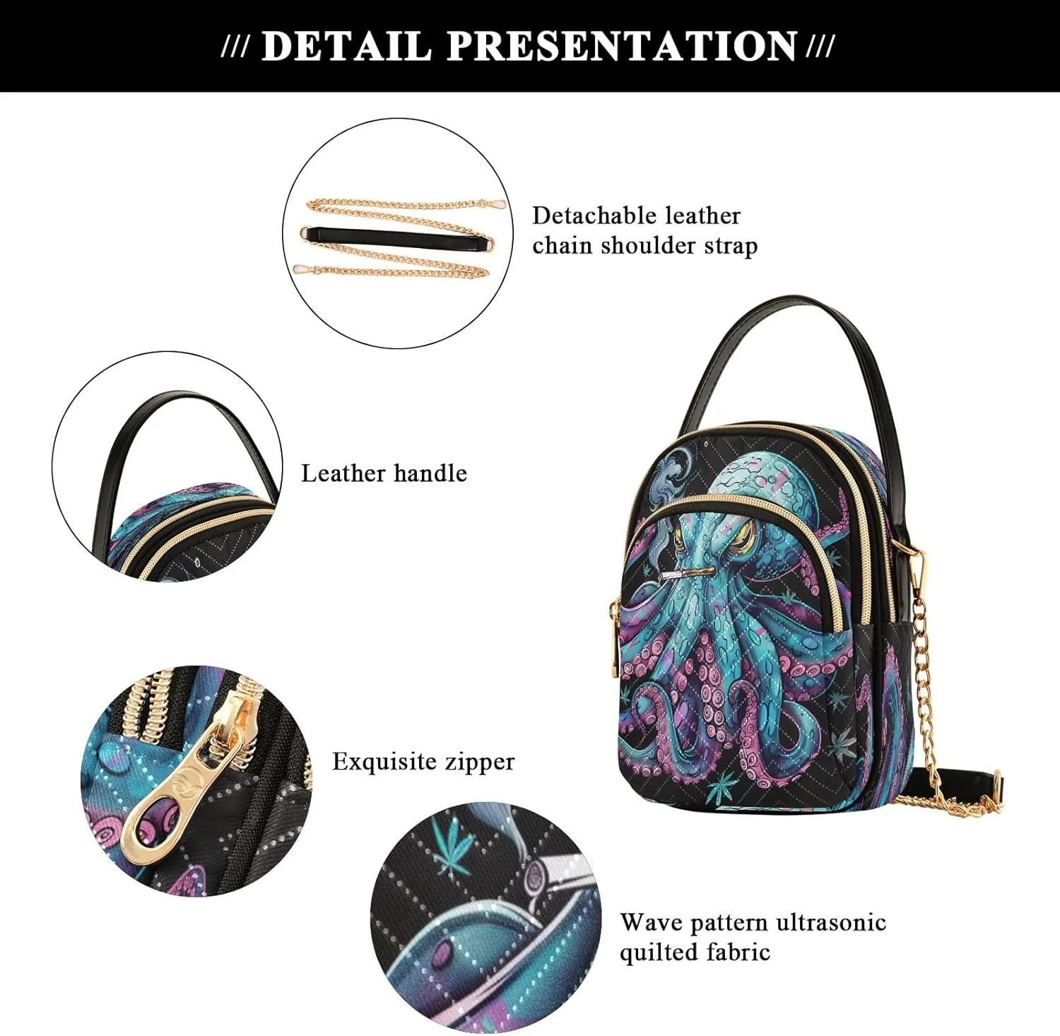 Joisal Cartoon Astronaut and Alien Purses for Women Crossbody Bag Triple Zip Handbag for Women, Cell Phone Purse Crossbody