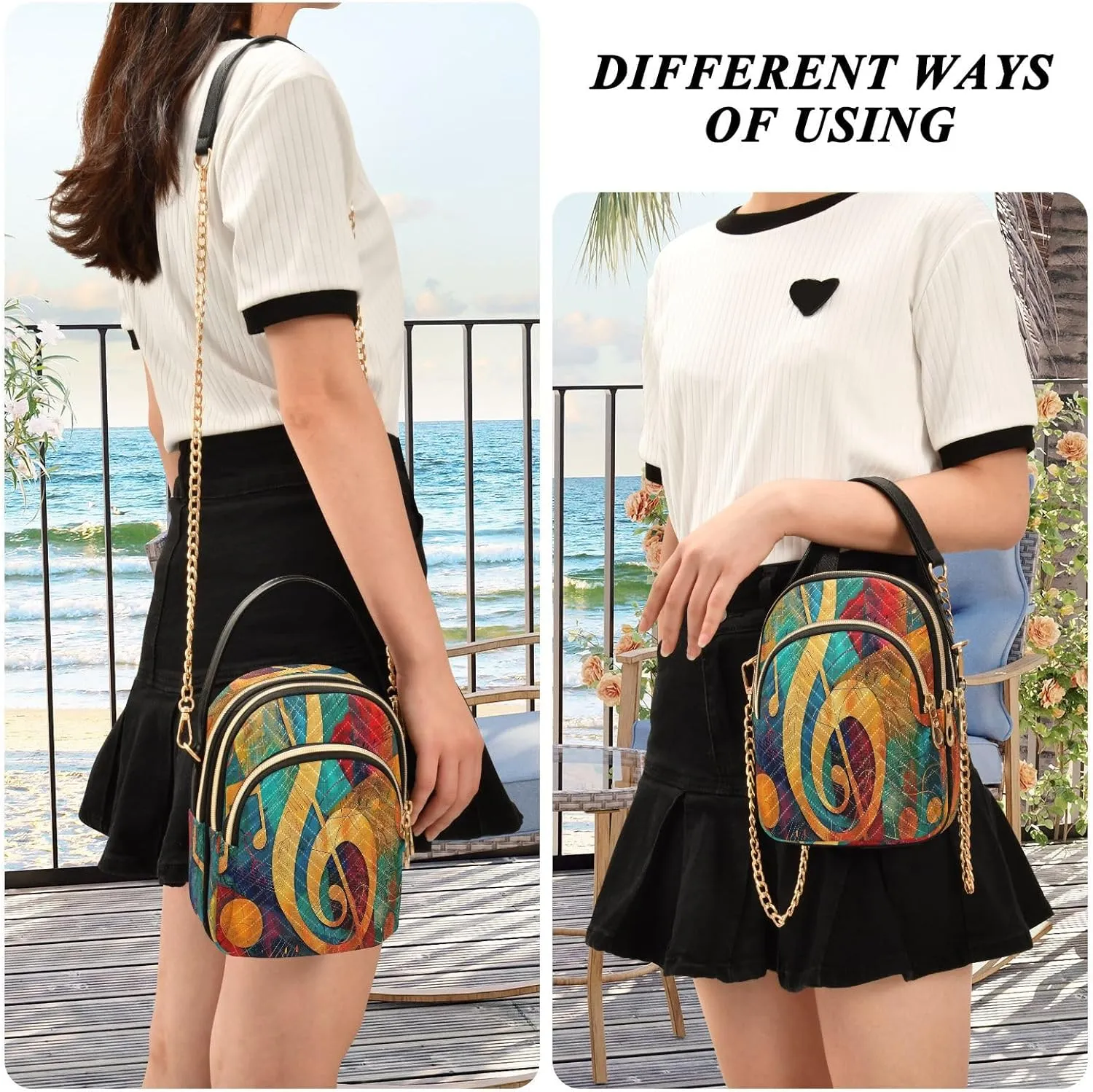 Joisal Starry Night Village Crossbody Bags, Women's Purses and Handbags Triple Zip Women Shoulder Bag