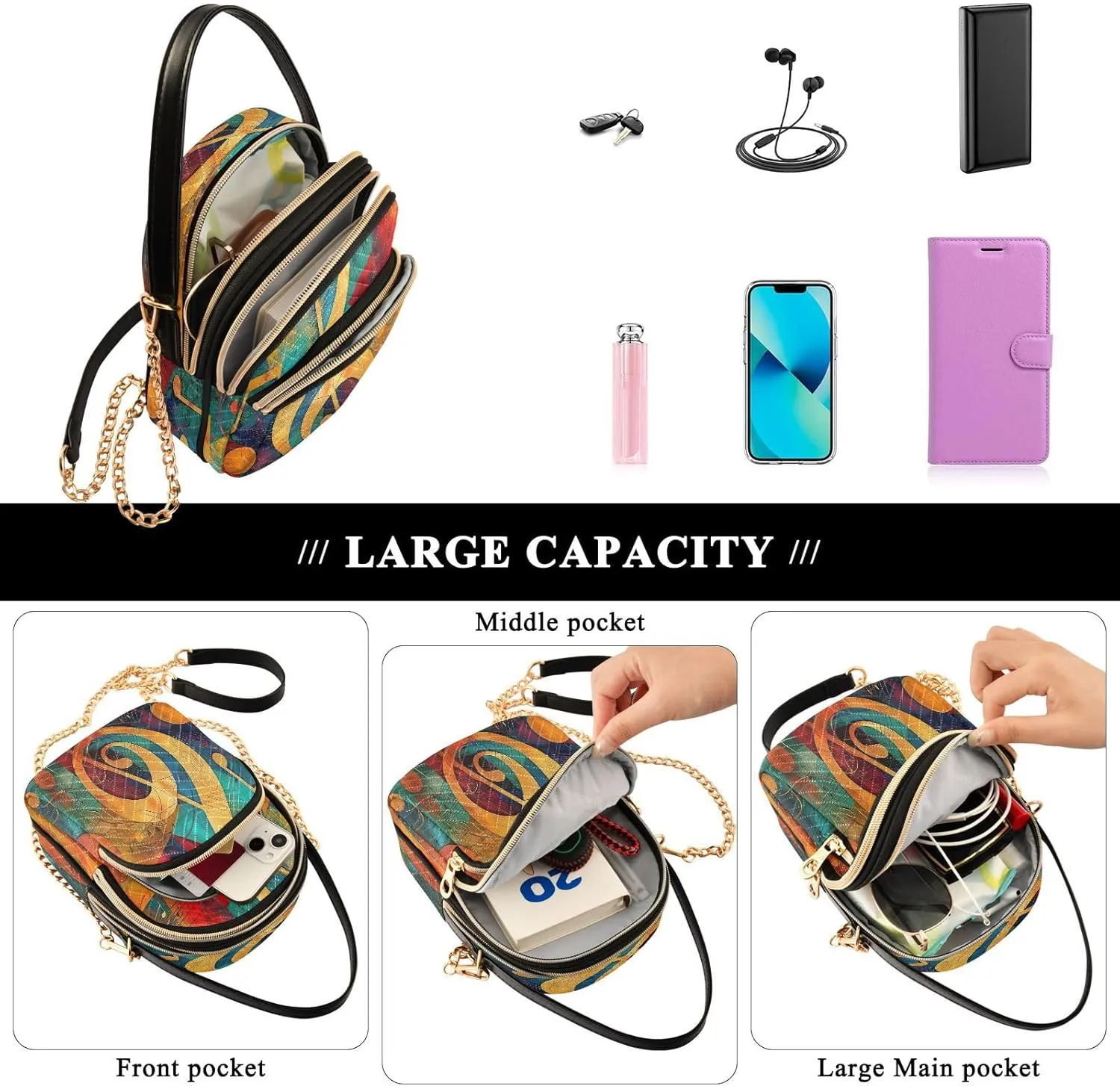 Joisal Starry Night Village Crossbody Bags, Women's Purses and Handbags Triple Zip Women Shoulder Bag