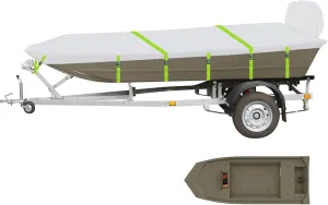 Jon Boat Cover Fit Tracker Grizzly 1754 & Landau Jon Boat 1748/1848, 900D Marine Grade Polyester Canvas with PU Coating, 17-18ft Waterproof Boat Cover & UV Resistant [Motor Cover Included]