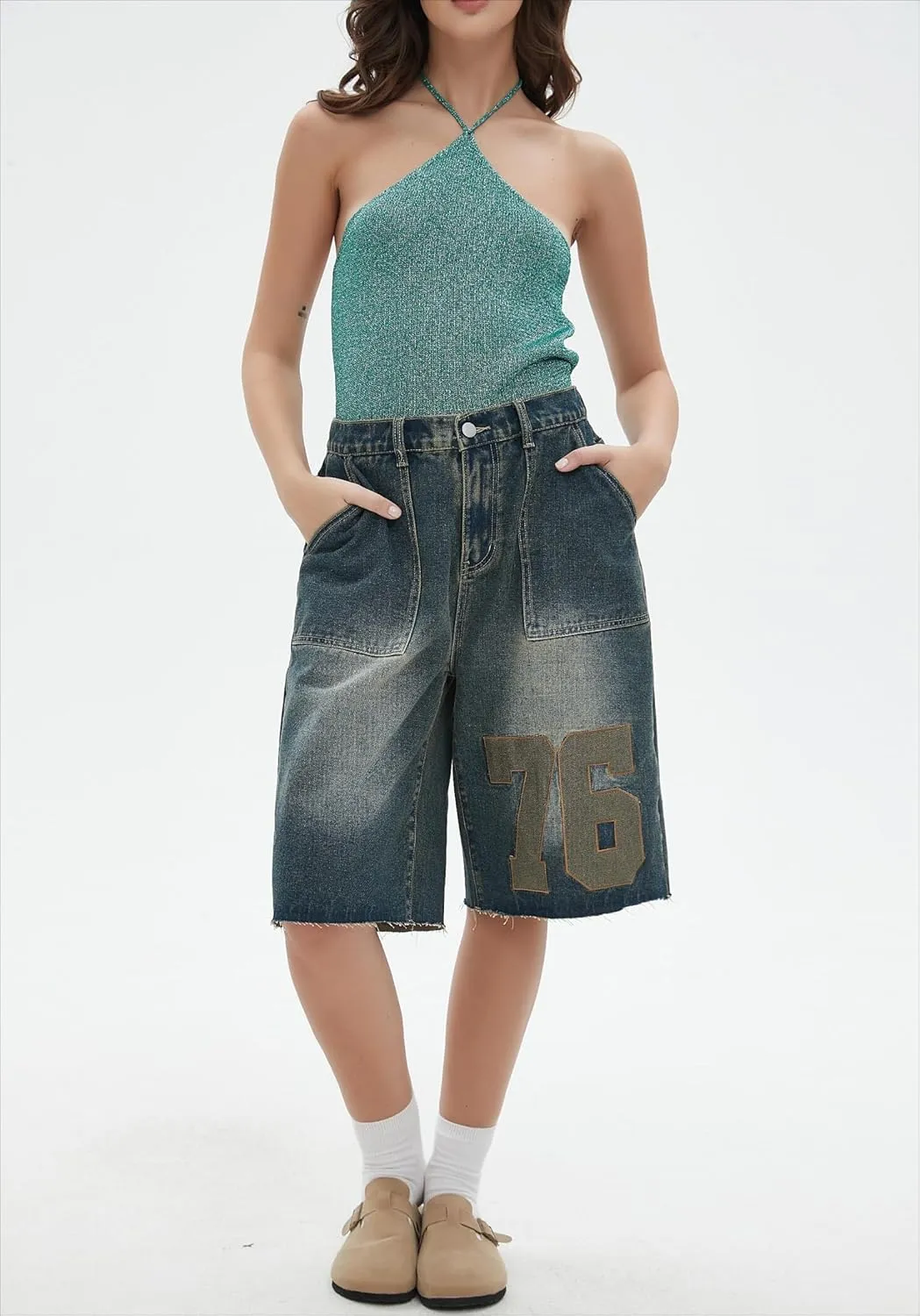 Jorts Women Baggy Vintage Acid Wash Jean Shorts Grunge Fashion Casual Wide Leg Y2K Pants Streetwear Men Unisex