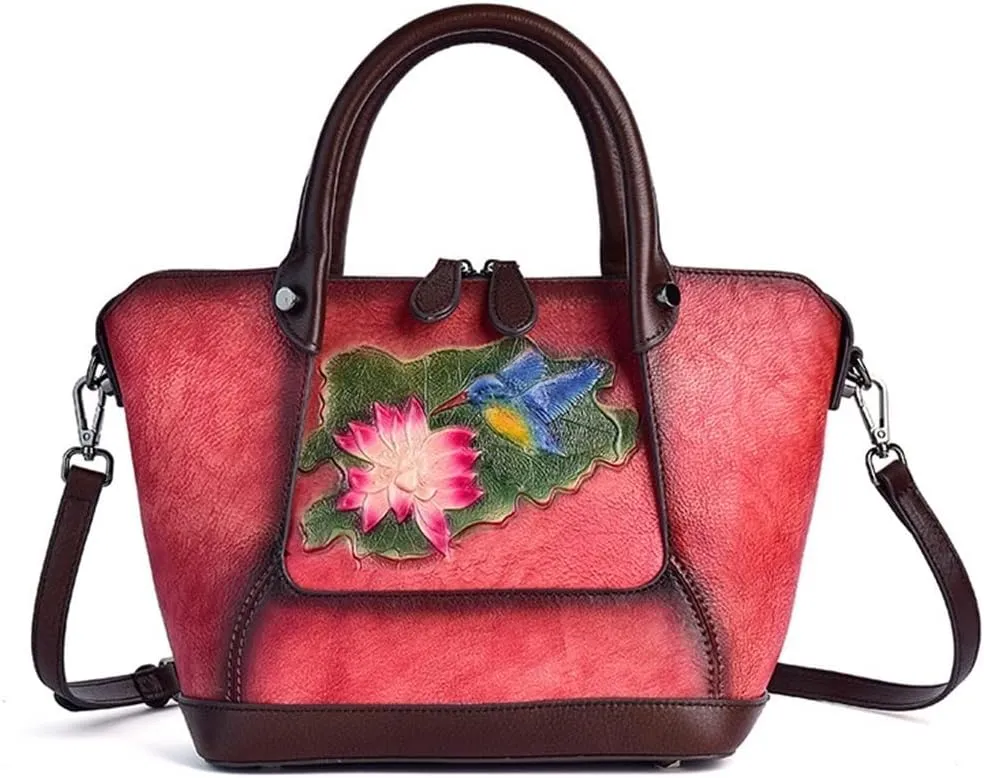 JSEIAJB Handbag Women's Bag Designer Vintage Floral Handbag Vintage Embossed Large Capacity Shoulder Bag