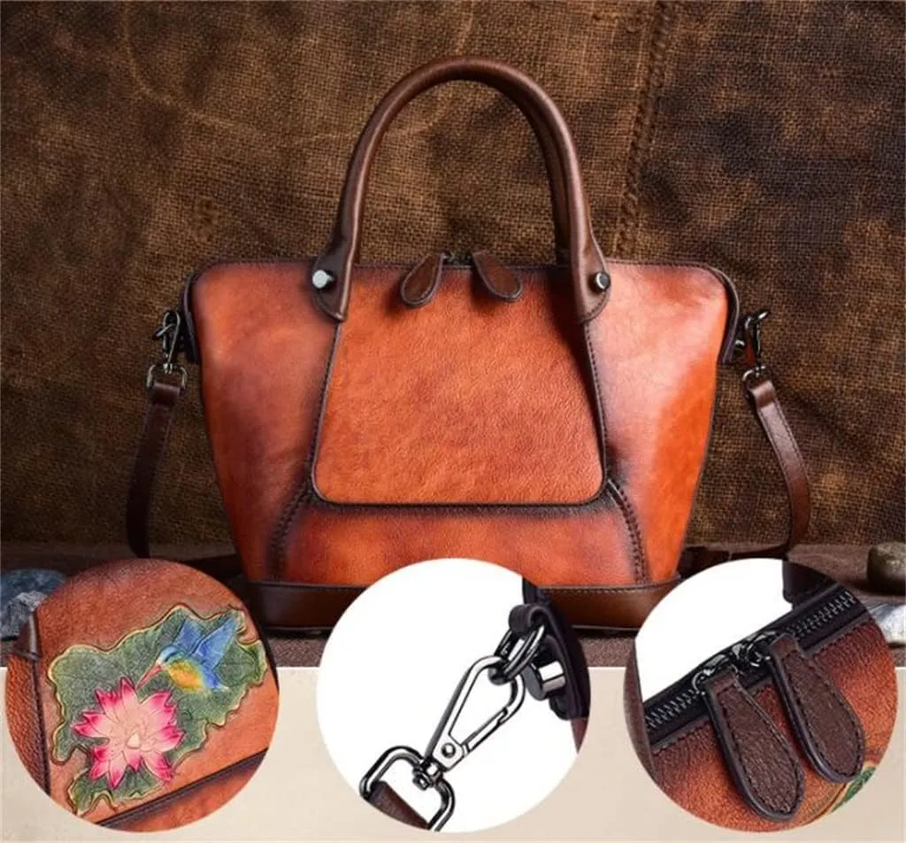 JSEIAJB Handbag Women's Bag Designer Vintage Floral Handbag Vintage Embossed Large Capacity Shoulder Bag