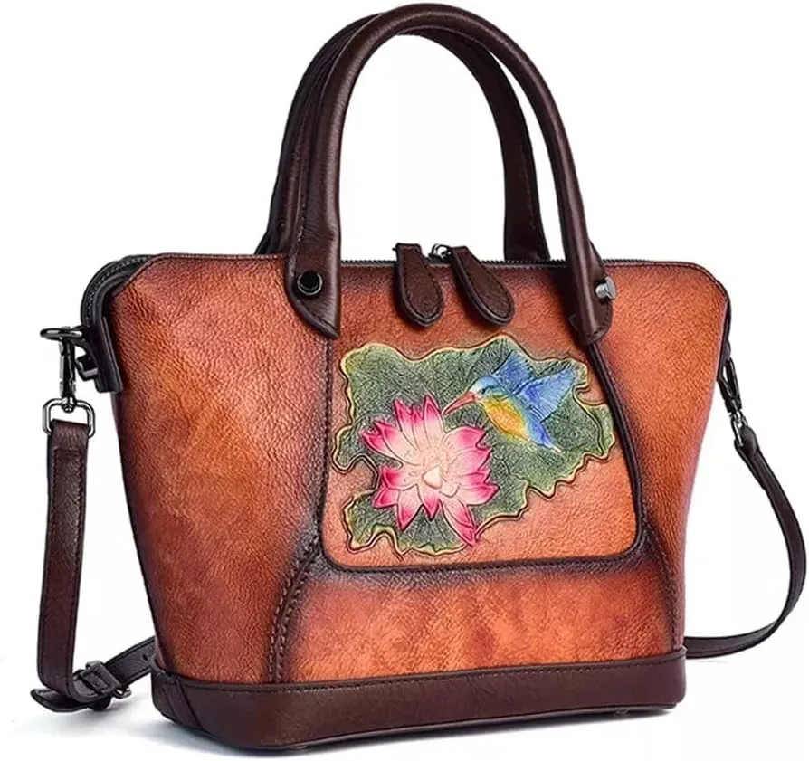 JSEIAJB Handbag Women's Bag Designer Vintage Floral Handbag Vintage Embossed Large Capacity Shoulder Bag