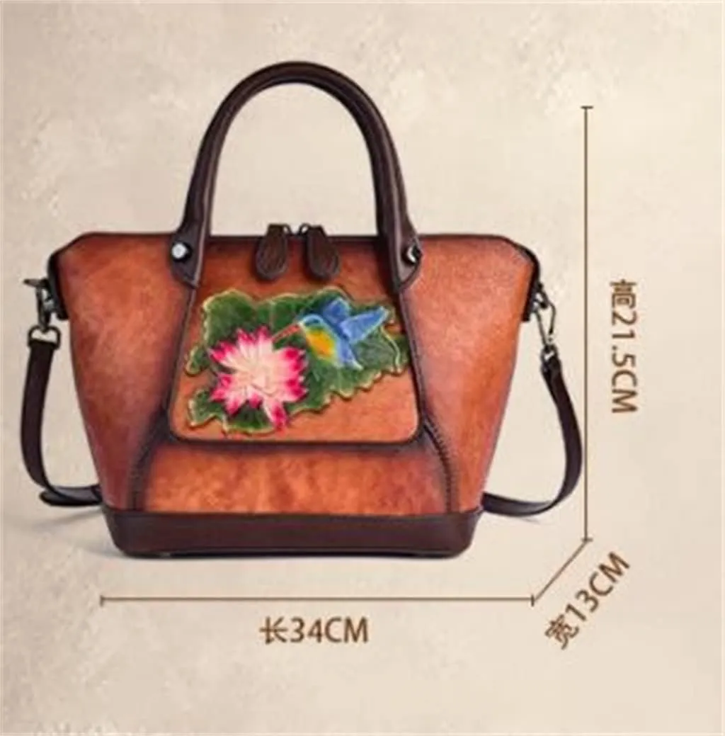 JSEIAJB Handbag Women's Bag Designer Vintage Floral Handbag Vintage Embossed Large Capacity Shoulder Bag