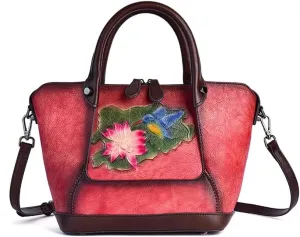JSEIAJB Handbag Women's Bag Designer Vintage Floral Handbag Vintage Embossed Large Capacity Shoulder Bag