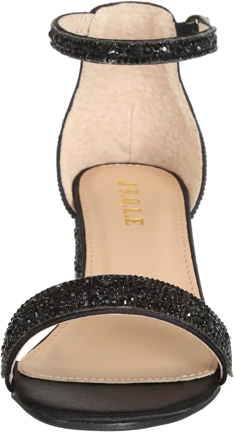 J's.o.l.e Women's Fashion Ankle Strap Rhinestone Block Heeled Sandals Party Evening Prom Bridal Shoes