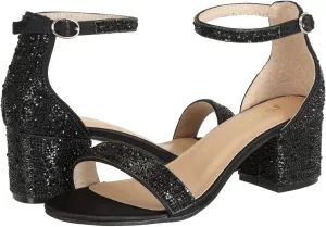 J's.o.l.e Women's Fashion Ankle Strap Rhinestone Block Heeled Sandals Party Evening Prom Bridal Shoes