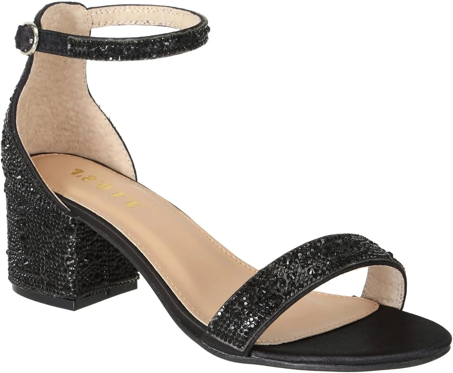 J's.o.l.e Women's Fashion Ankle Strap Rhinestone Block Heeled Sandals Party Evening Prom Bridal Shoes
