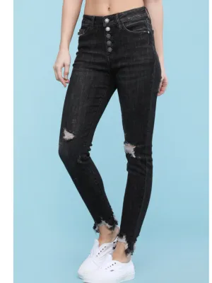 Judy Blue Destroy Button Fly Black Skinny